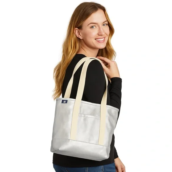 Lands' End Small Coated Metallic 5-Pocket Zip-Top Canvas Tote Bag - Picture 7 of 12